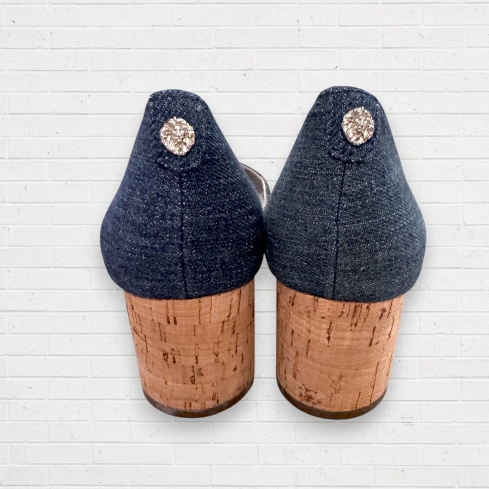 ANN KLEIN Necessity Blue Denim Round Cork Heels Shoes Women's 6 - Picture 7 of 8
